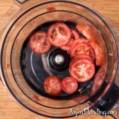 Roma tomato sliced with Vitamix Food Processor slicing disc